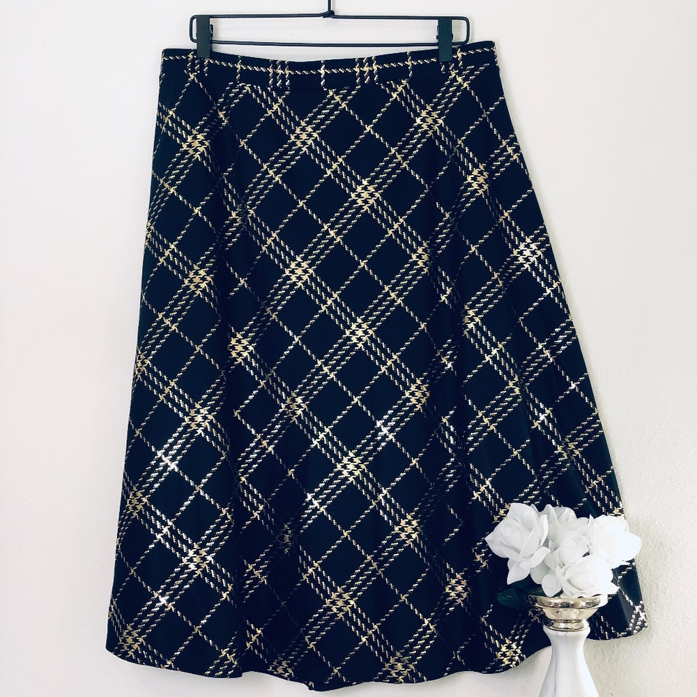 Plus Size Gold Plaid Midi Skirt